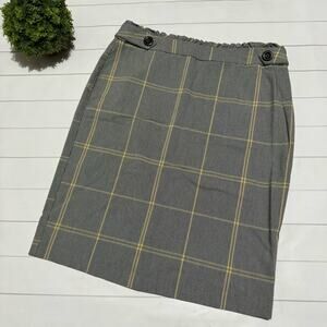 SOHO Gray Yellow Plaid Paper Bag Elastic Waist Pencil Skirt‎ Women’s Size Small